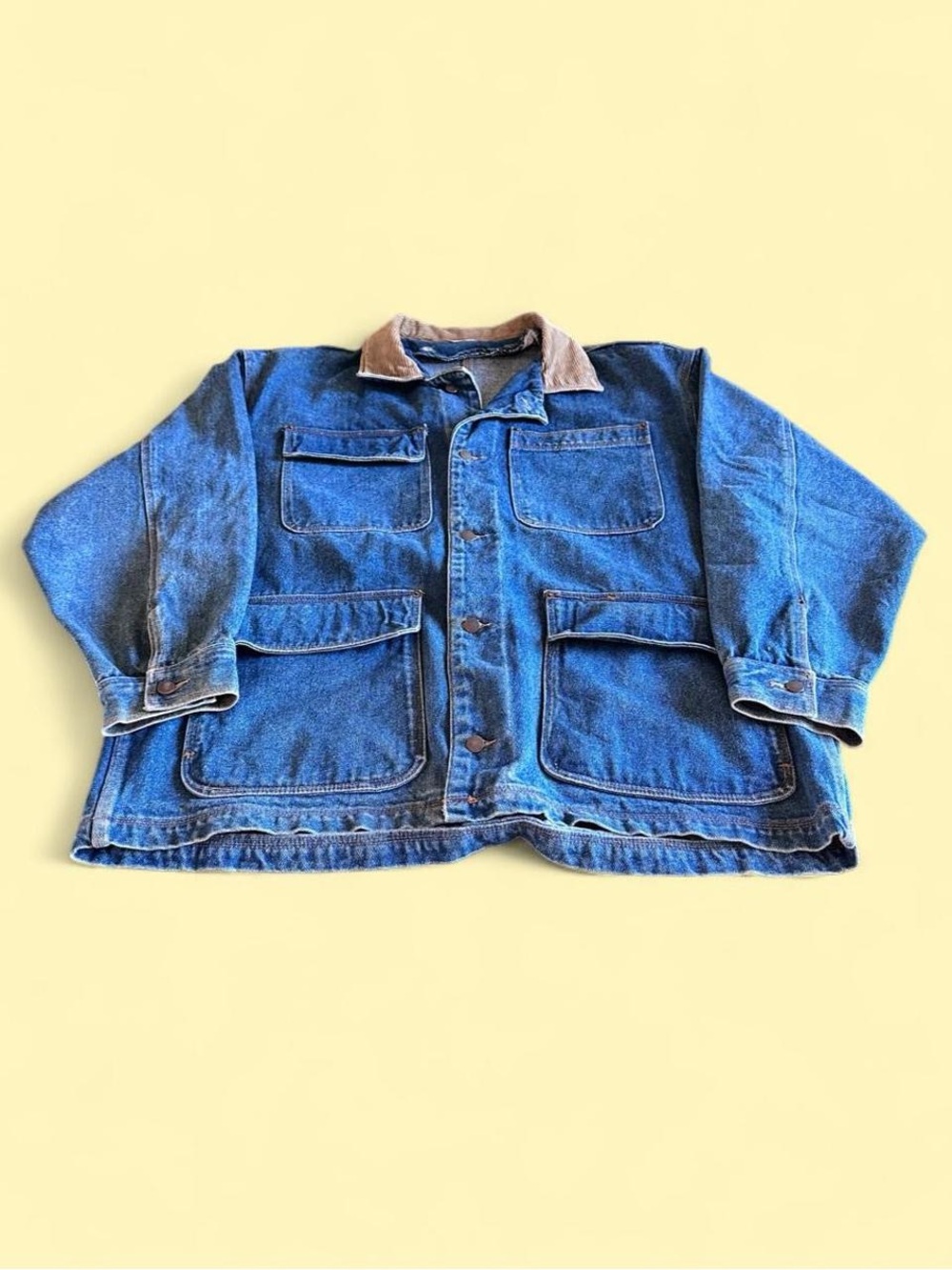 Vintage Denim Chore Barn Jacket Corduroy Collar Men’s Size L Heavyweight